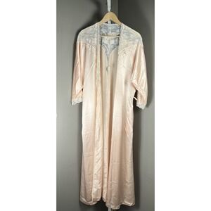 Vintage Sara Beth Soft Satin Pink Lace Belted Robe, SZ M 80's Missing Belt
